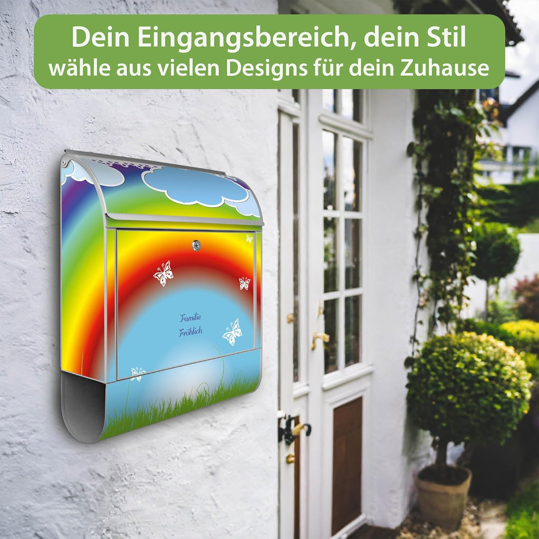 banjado Design Briefkasten personalisiert 38,5x46,5x13cm & 2 Schlüssel - Briefkasten Stahl Silber Ze