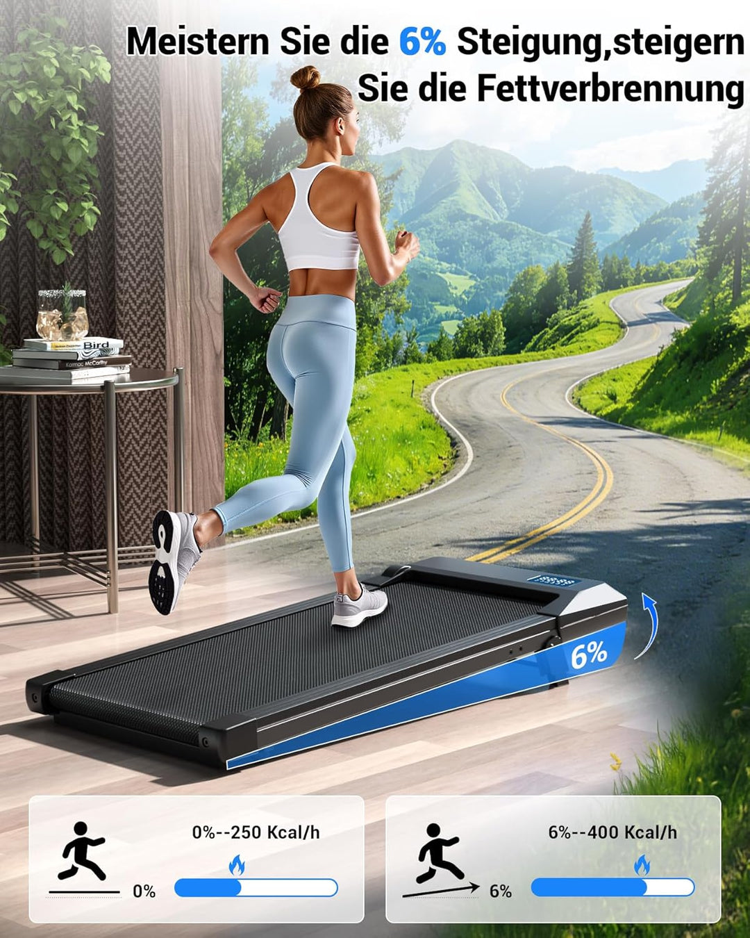 DeerRun Walking Pad mit 6% Steigung, Unter Schreibtisch Laufband für Home Office und Zuhause, Kompak
