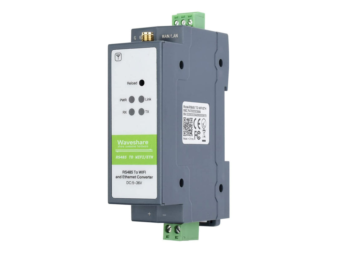 Waveshare RS485 to WiFi/Ethernet Module Rail-Mount Serial Server Modbus MQTT Gateway Supports Transp