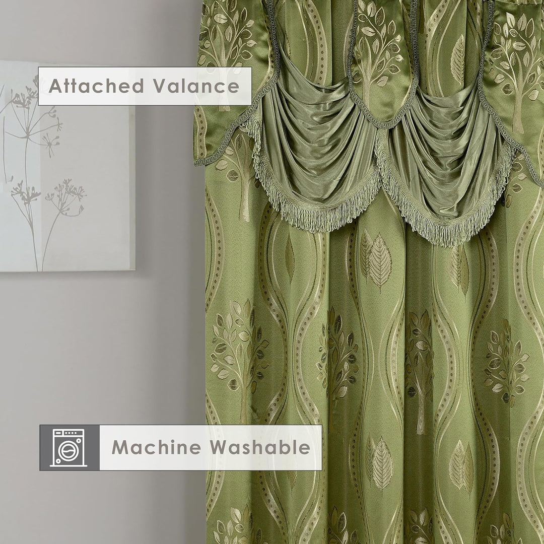 Elegant Comfort Aurora Vorhang-Set, Jacquard-Optik, mit angenähtem Volant, 137,2 x 213,4 cm, Salbei,