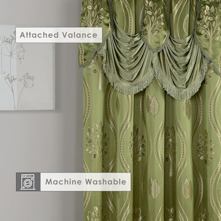 Elegant Comfort Aurora Vorhang-Set, Jacquard-Optik, mit angenähtem Volant, 137,2 x 213,4 cm, Salbei,