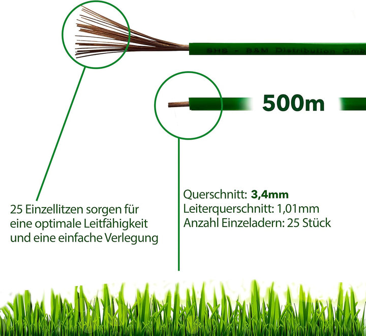 500m Begrenzungskabel + 10 Kabelverbinder für Mähroboter Rasenmäher Rasenroboter Zubehör SET Begrenz