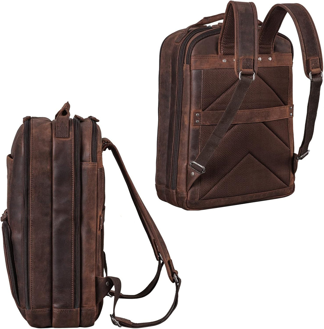 STILORD XL Herren-Businessrucksack aus Leder braun - 15-17 Zoll grosser Arbeitsrucksack - Männer Lap