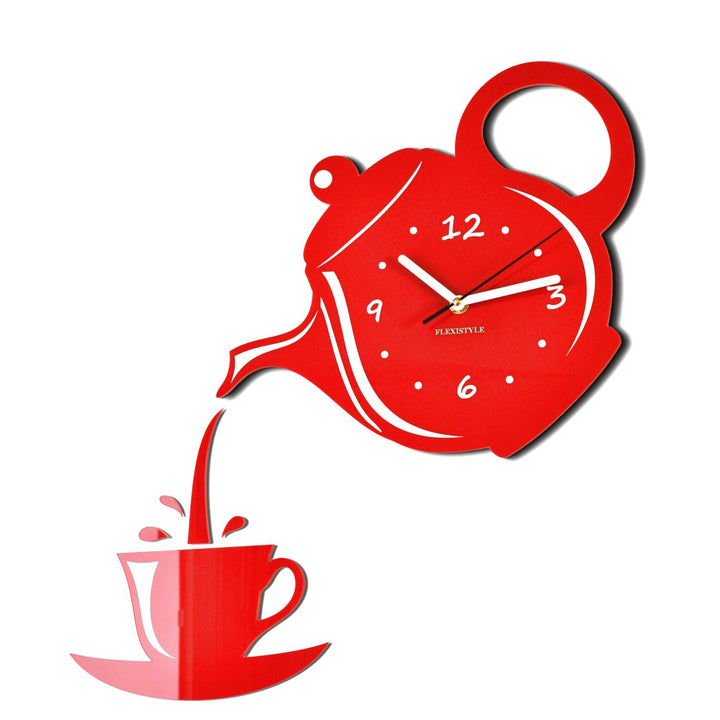 FLEXISTYLE Moderne Wanduhr für die Küche Tasse Und Kanne, 45 cm x 45 cm, 3D, leise, Design, Made in