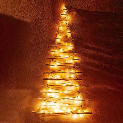 BOGATECO Handgemacht Weihnachtsbaum 205 cm hoch, aus Haselnussholz | Deko Anhänger | mit 10 m LED-Le