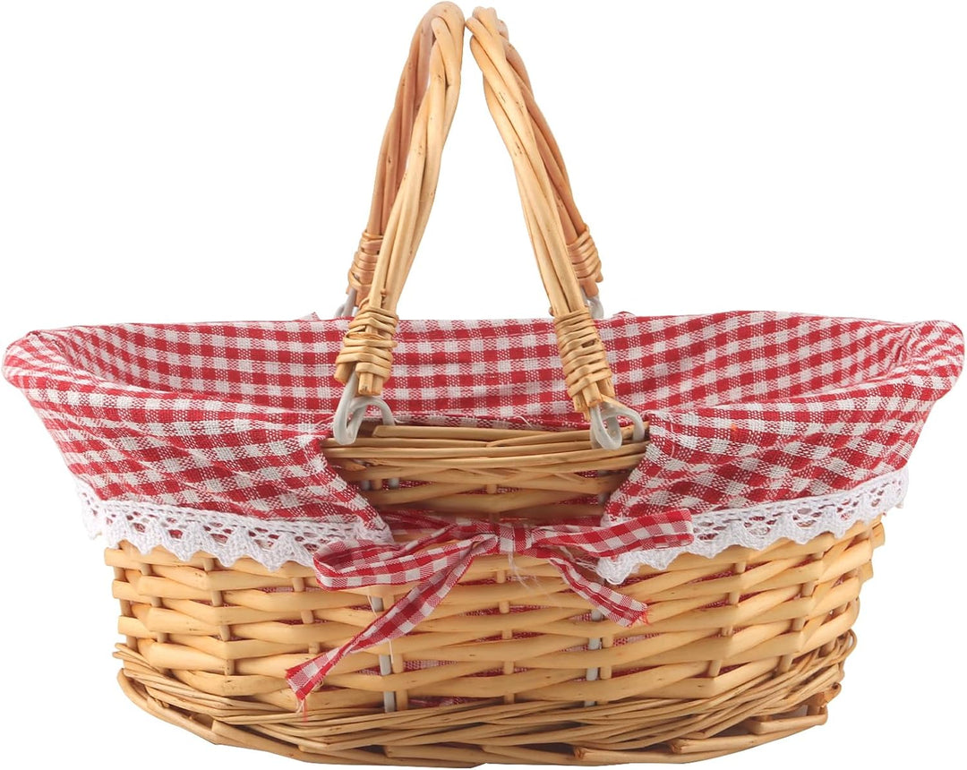 MUKCHAP 2 Stück Picknickkorb aus Weide, Picknickkorb Oval mit Klappbarem Griff, Picknickkorb Gewebt