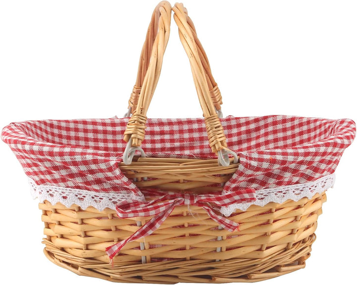 MUKCHAP 2 Stück Picknickkorb aus Weide, Picknickkorb Oval mit Klappbarem Griff, Picknickkorb Gewebt