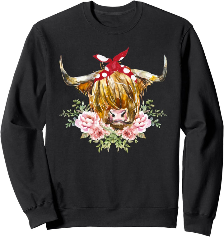 Lustiges Hochlandrind Kuh Haarband Blumen Hippie Landwirtin Sweatshirt