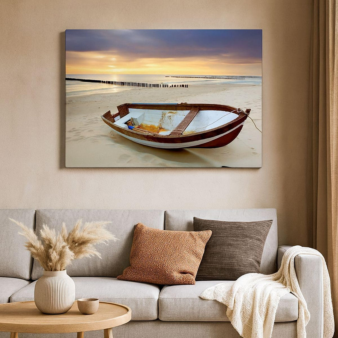 Bilder auf Leinwand 100x70cm Leinwandbild Strand Boot Ostsee Sommer Gross Wanddeko Bild Schlafzimmer
