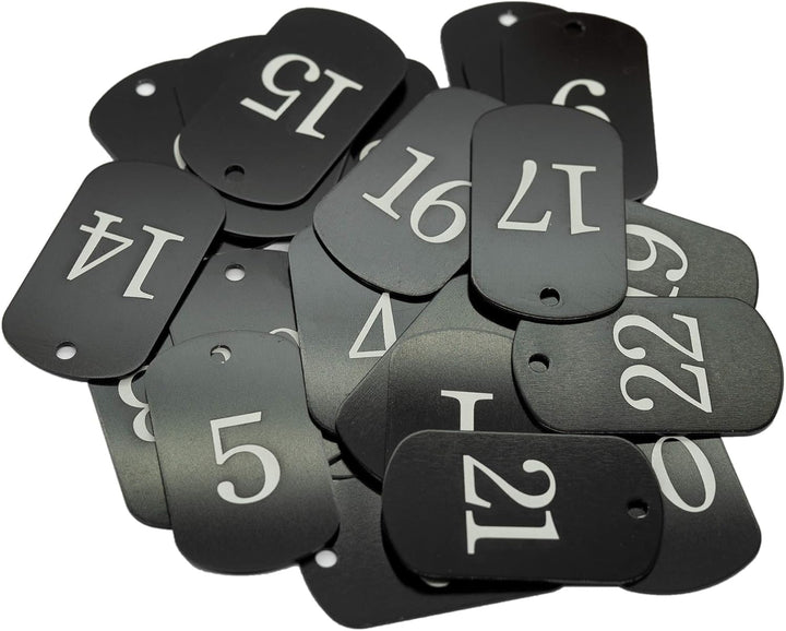 Aluminum Engraved Number Tags Key Tags ID Tags with Key Rings 1-50 Schwarz, 1-50 Schwarz