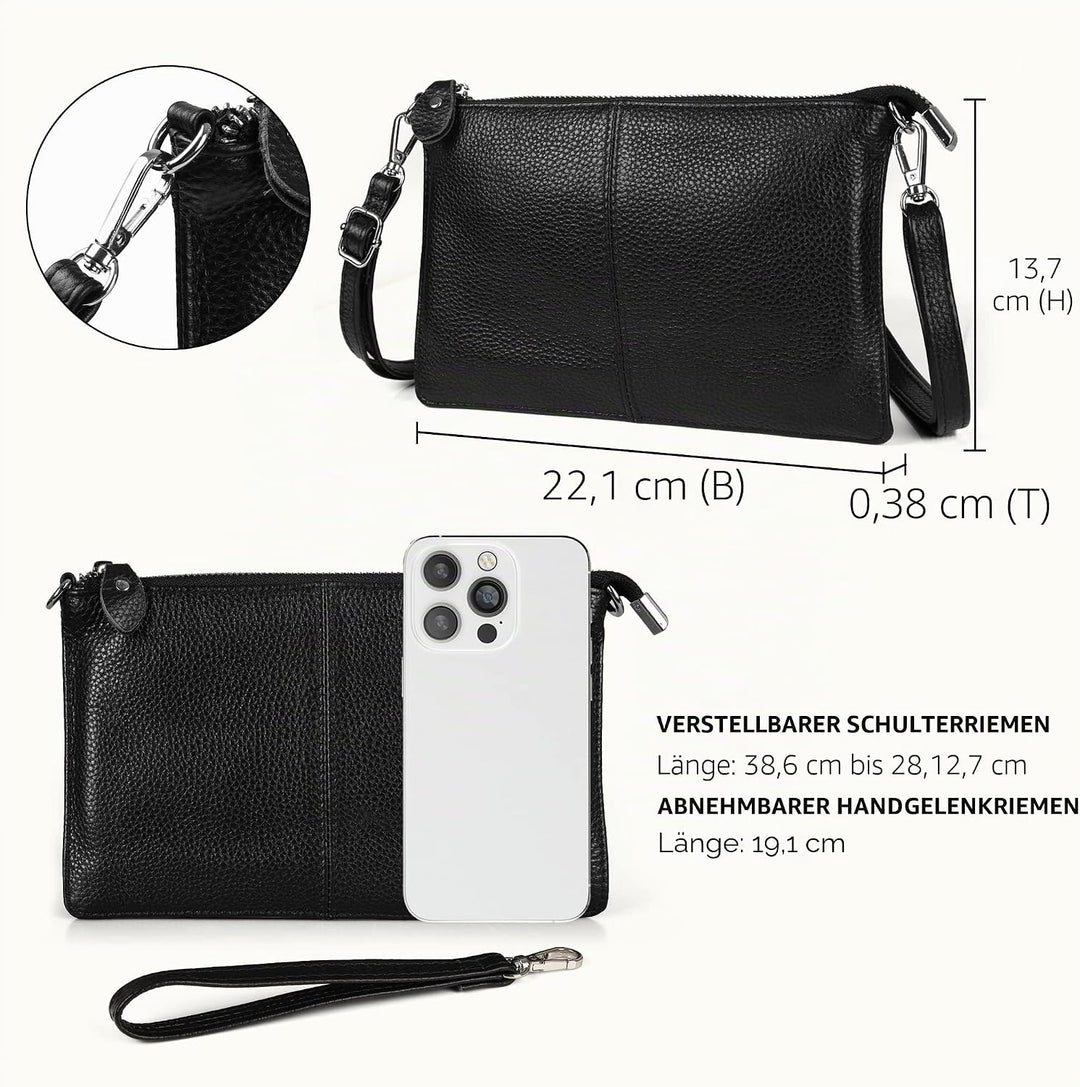 befen Echtleder Damen Umhängetasche Klein Clutch RFID-Blockierung Handtasche Damen Leder Crossbody B