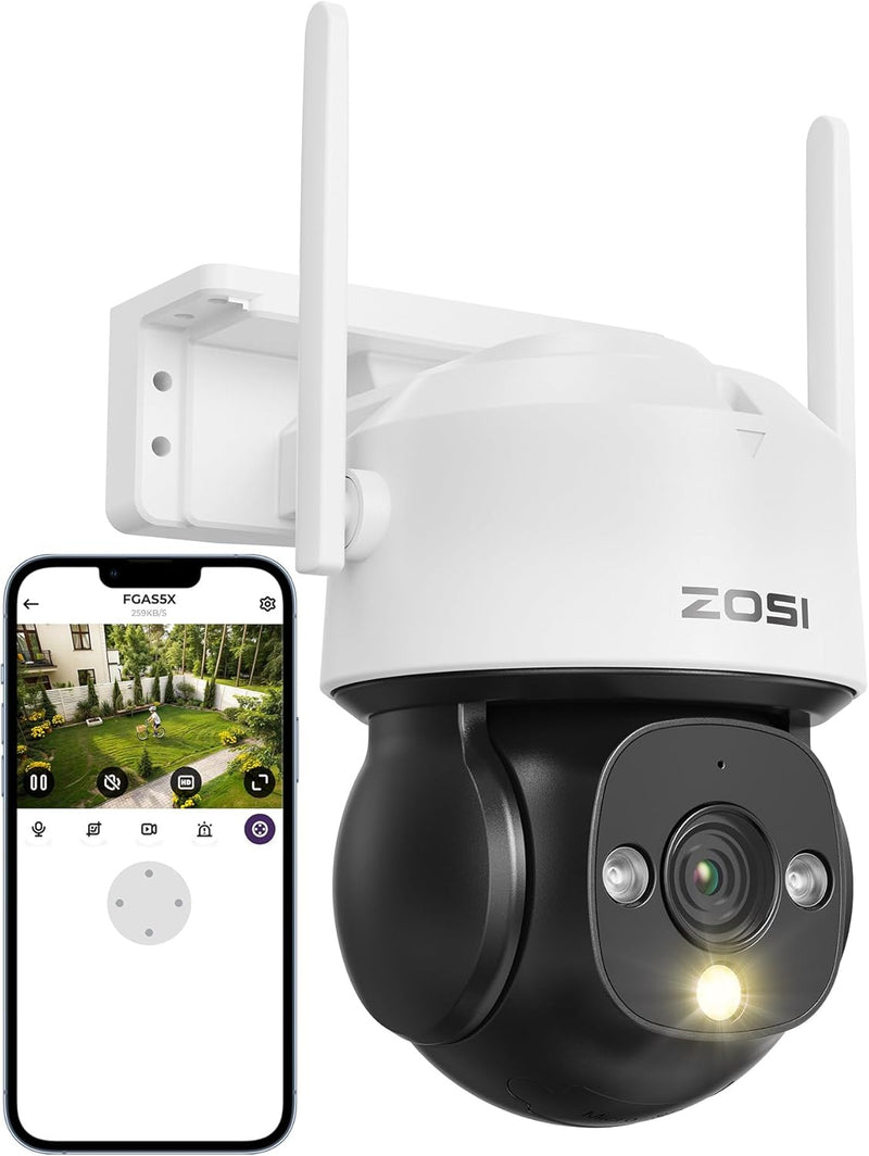 ZOSI 1080p WLAN Überwachungskamera Aussen mit Plug-in Strom, 360° Pan Tilt 2MP WLAN Domekamera, AI P