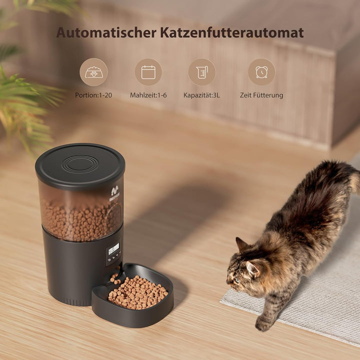 IMIPAW Futterautomat Katze und Katzenbrunnen, Zeitgesteuerter Trockenfutterspender für Haustiere, Pr
