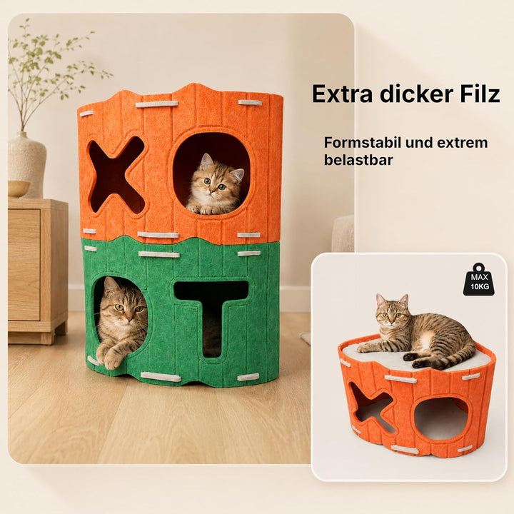 Filz Katzenhaus Einzeln, Stapelbares Katzenbett aus Hochwertigem Filz, Gemütliche Katzenhöhle zum Sc