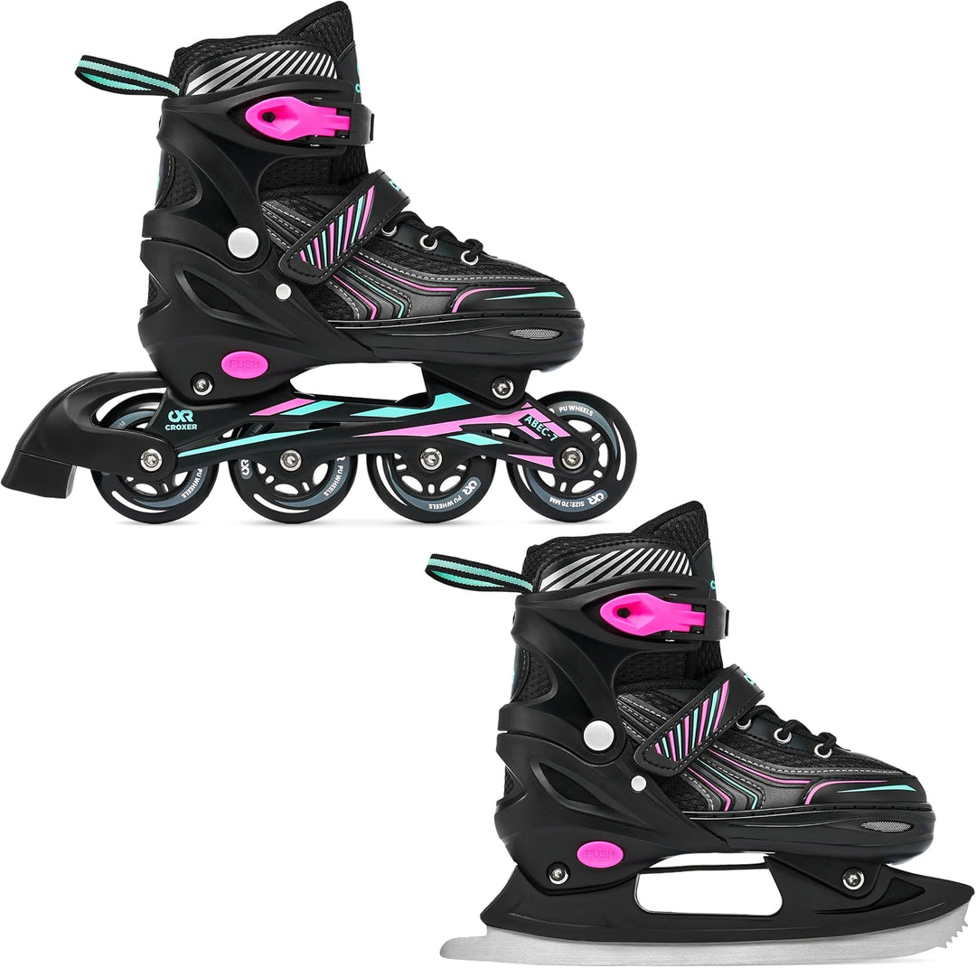2in1 Croxer Inlineskates/Schlittschuhe Optima verstellbar 31-34 (18,5cm-20,5cm) Mint/Pink, 31-34 (18