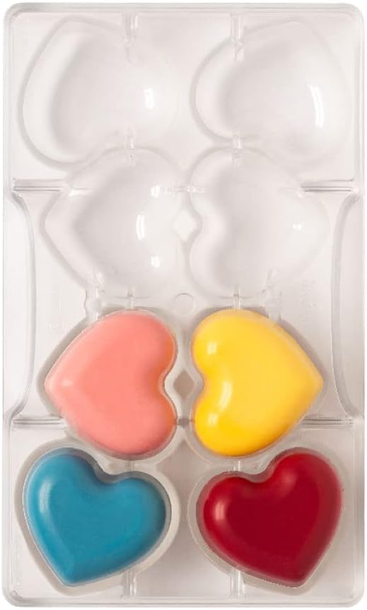 DECORA, 0050073 Herzförmige Schokoladenform aus Polycarbonat, 8 Kavitäten 50 x 20 mm, Ideal für glän