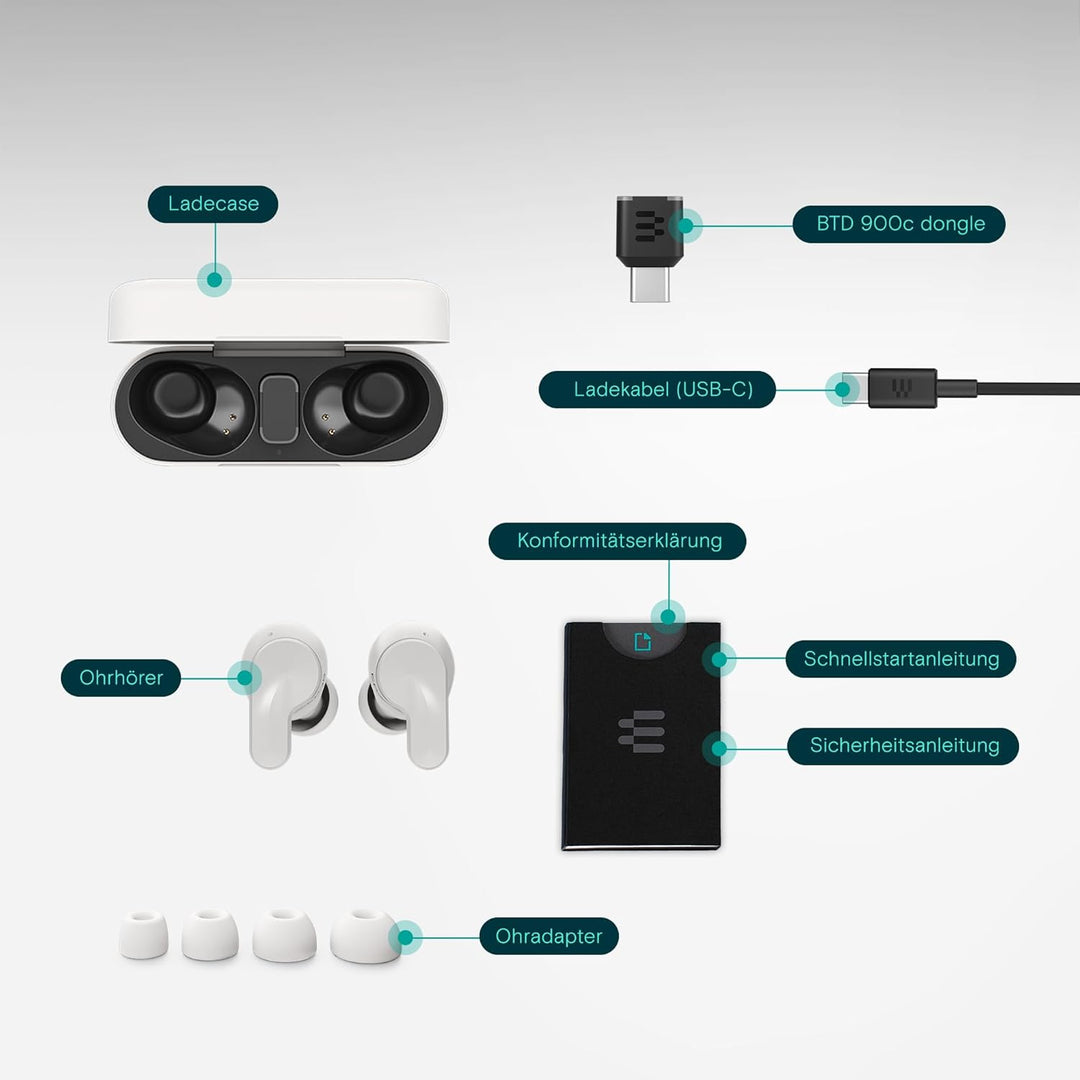 EPOS Adapt E1 Weiss Kabellose In-Ear-Kopfhörer – Hybrides ANC, Multi-Point Bluetooth, Microsoft Team