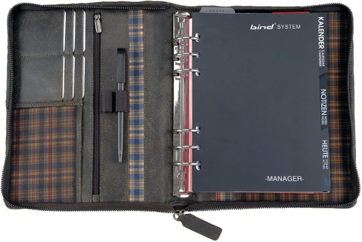 Bind 15503 - Systemplaner Mappe aus split washed Leder in Vintage Optik, braun, ca. 24,5 × 20 × 4 cm