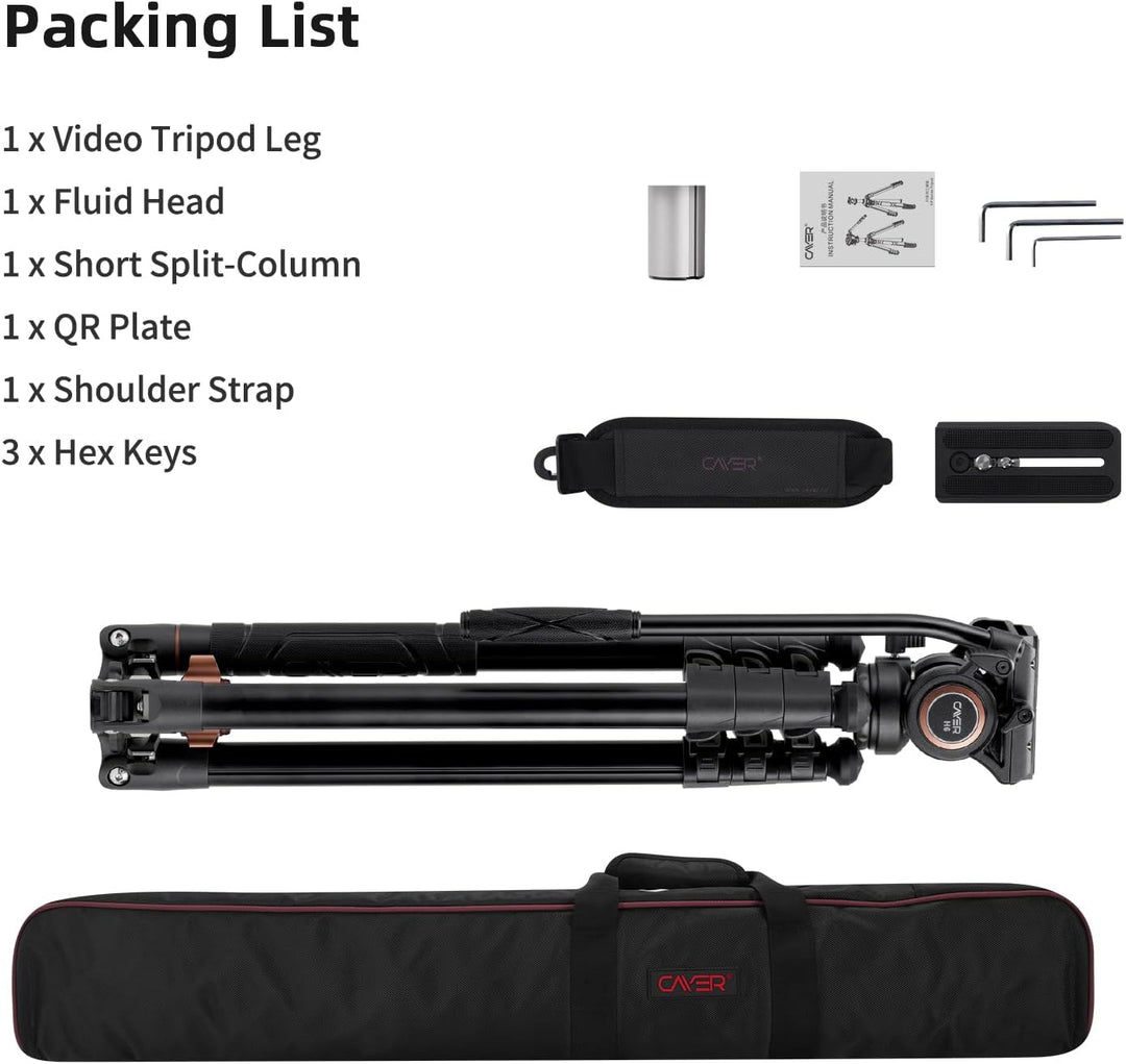 Cayer FP2450 Fluid Head Tripod, 75 Zoll Aluminium Video Stativ, 4-Sektion Kompaktes Kamerastativ umw