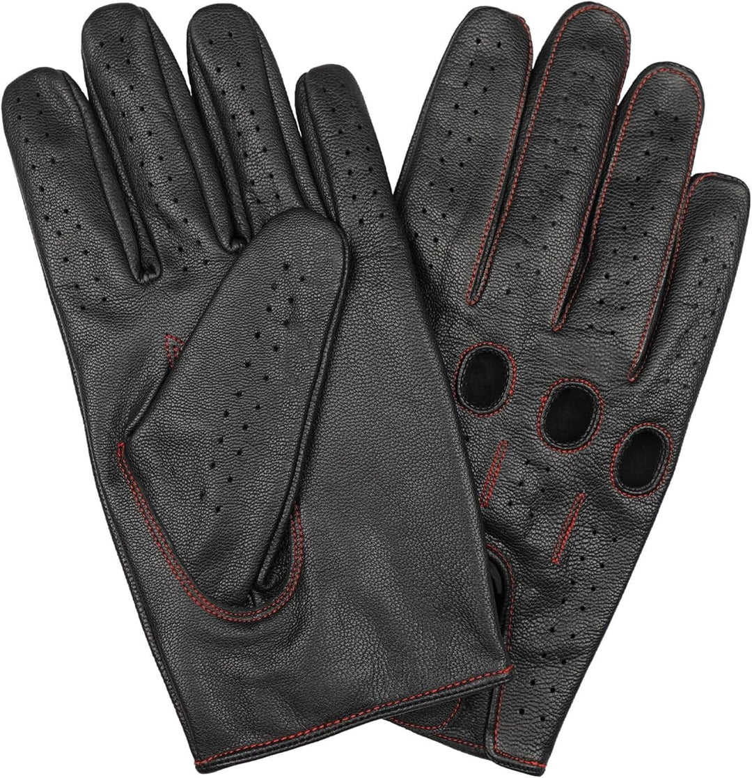 Leatherick Autofahrer Handschuhe Herren – Weiche, Perforierte Fahrhandschuhe mit atmenden Fingerknöc