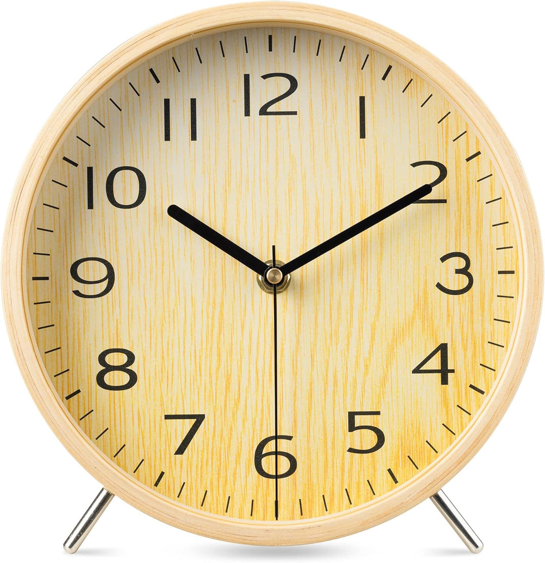 Navaris Analog Holz Tischuhr rund - 21,1 x 21,8 x 4,8cm - analoge Deko Tisch Uhr ohne Ticken mit Hol