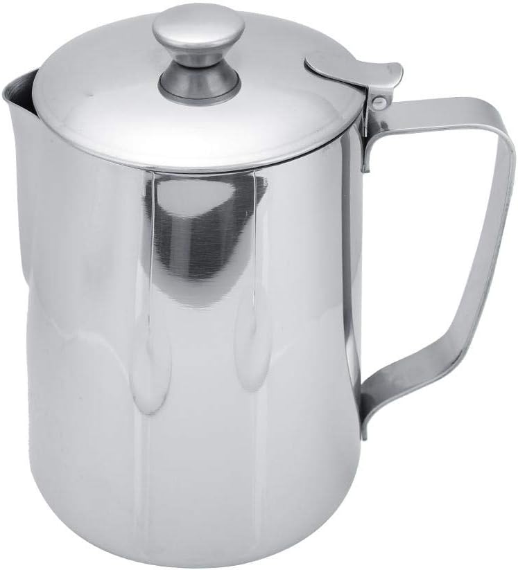 Milchkännchen aus Edelstahl, Silber, mit Deckel, tropffrei, 250ml-2000ml, für Kaffee und Milchschaum
