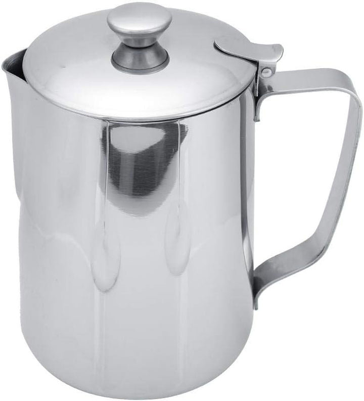 Milchkännchen aus Edelstahl, Silber, mit Deckel, tropffrei, 250ml-2000ml, für Kaffee und Milchschaum