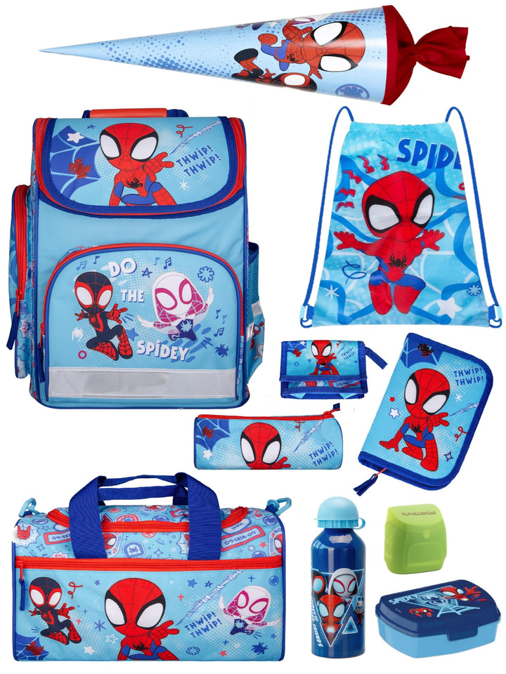 Familando - Schulranzen-Set für Spiderman Fans - Spidey & Friends - 10-teilig mit Schultüte - Ergono