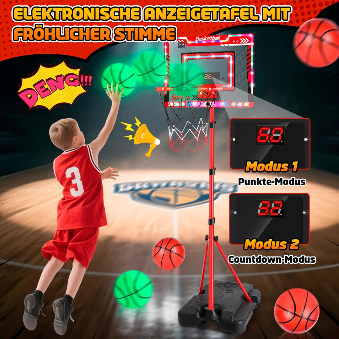 Basketballkorb für Kinder, Höhenverstellbar 105-183cm, Kinderspielzeug Basketball Hoop mit 5 Ball, B