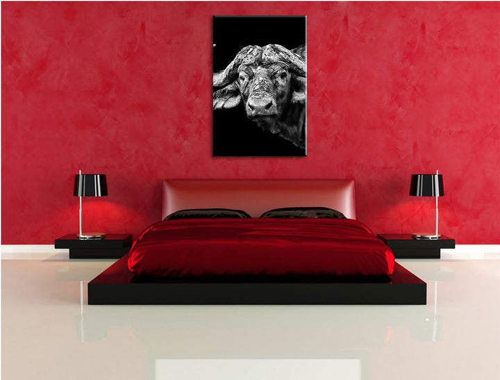 Pixxprint Dark Wasserbüffel als Leinwandbild | Grösse: 100x70 cm | Wandbild | Kunstdruck | fertig be