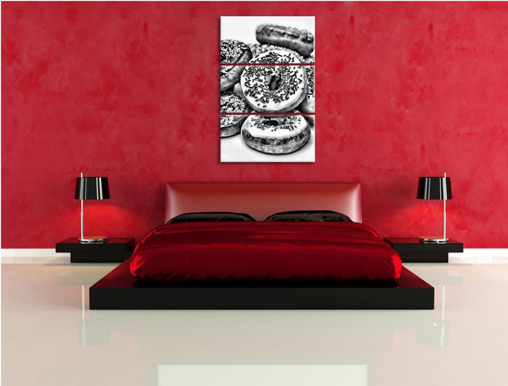 Pixxprint Monocrome, Donut Kuchen Liebesperlen 3-Teiler Leinwandbild 120x80 Bild auf Leinwand