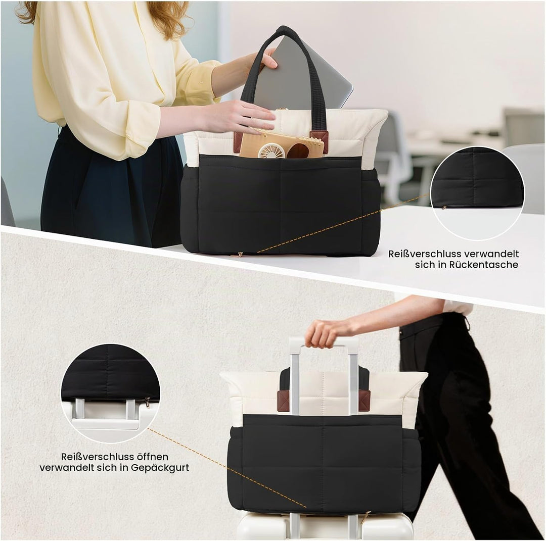 LOVEVOOK Handtasche Shopper Tasche Damen, 15,6 Zoll Puffer Laptoptasche Leicht Laptop Arbeitstasche
