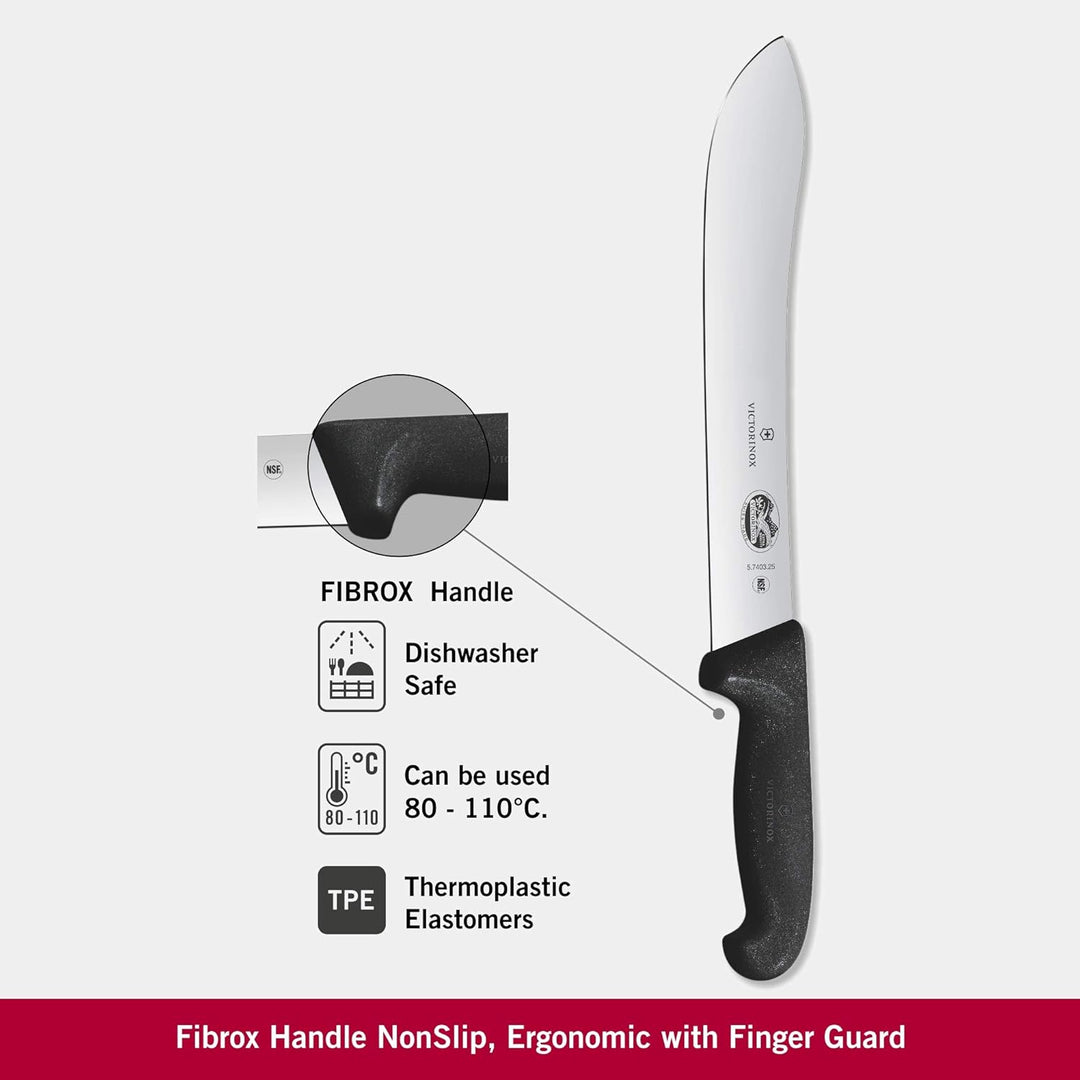 Victorinox, coltello da macellaio Fibrox, nero, lunghezza: 25 cm, 5.7403.25 25 cm Schwarz, 25 cm Sch