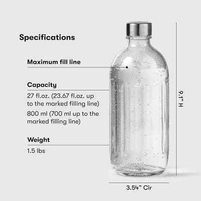 Aarke Glasflasche für Wassersprudler Carbonator Pro, Spülmaschinenfeste, mit Details in Edelstahl