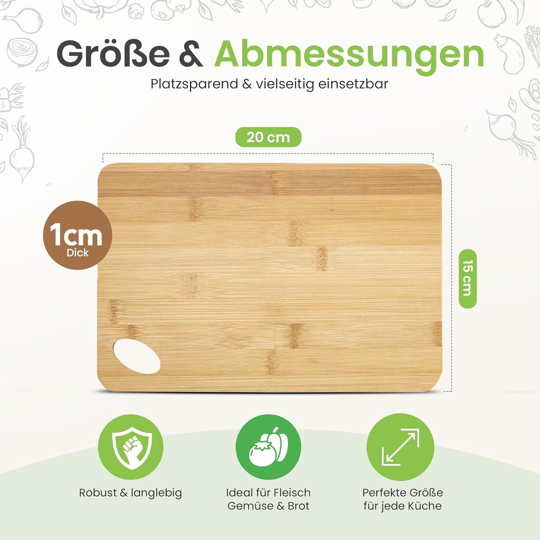 Schneidebrett Bambus 30x20 cm – Stabiles Holzbrett zum Schneiden & Servieren – Aus Naturholz mit Gri