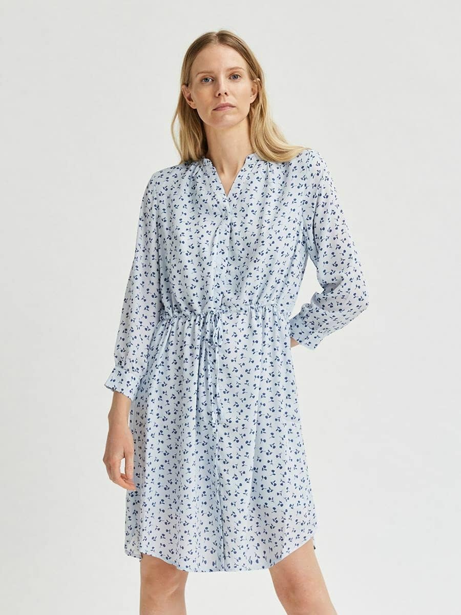 SELECTED FEMME Damen Kleid 42 Arctic Ice/Aop:flower Aop, 42 Arctic Ice/Aop:flower Aop