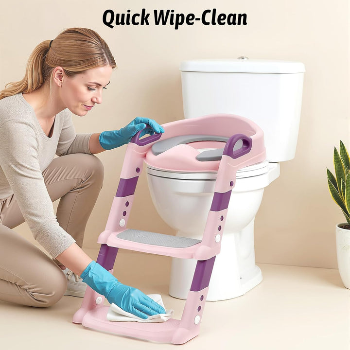 Kinder Toilettensitz mit Treppe, 2-7 Jahre, 6-stufig höhenverstellbar, klappbarer Toilettentreppe, P