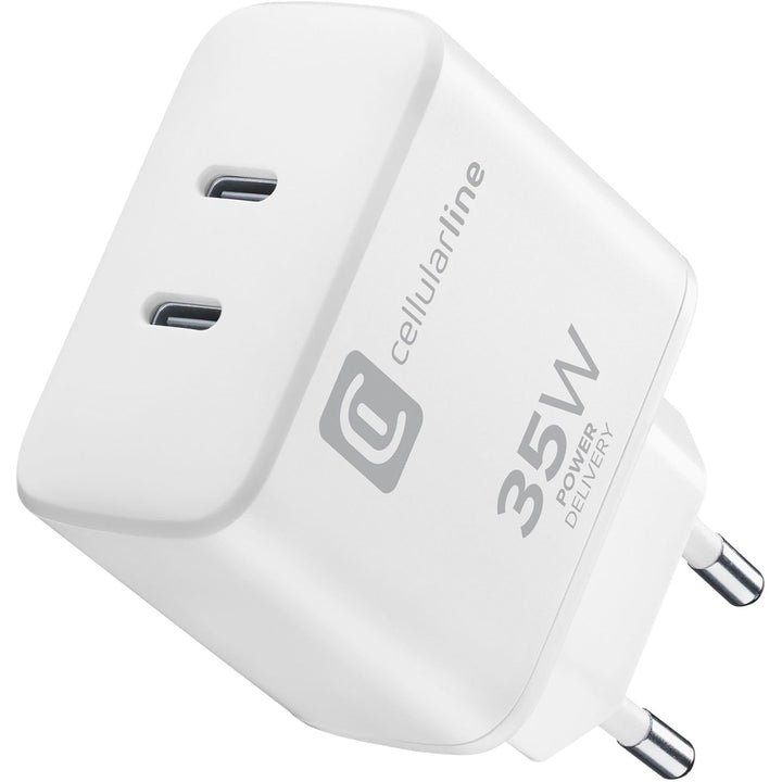 Cellularline | Dual Charger 35W | Power Delivery 35W Netzwerk-Ladegerät mit Dual-USB-C-Anschluss - L
