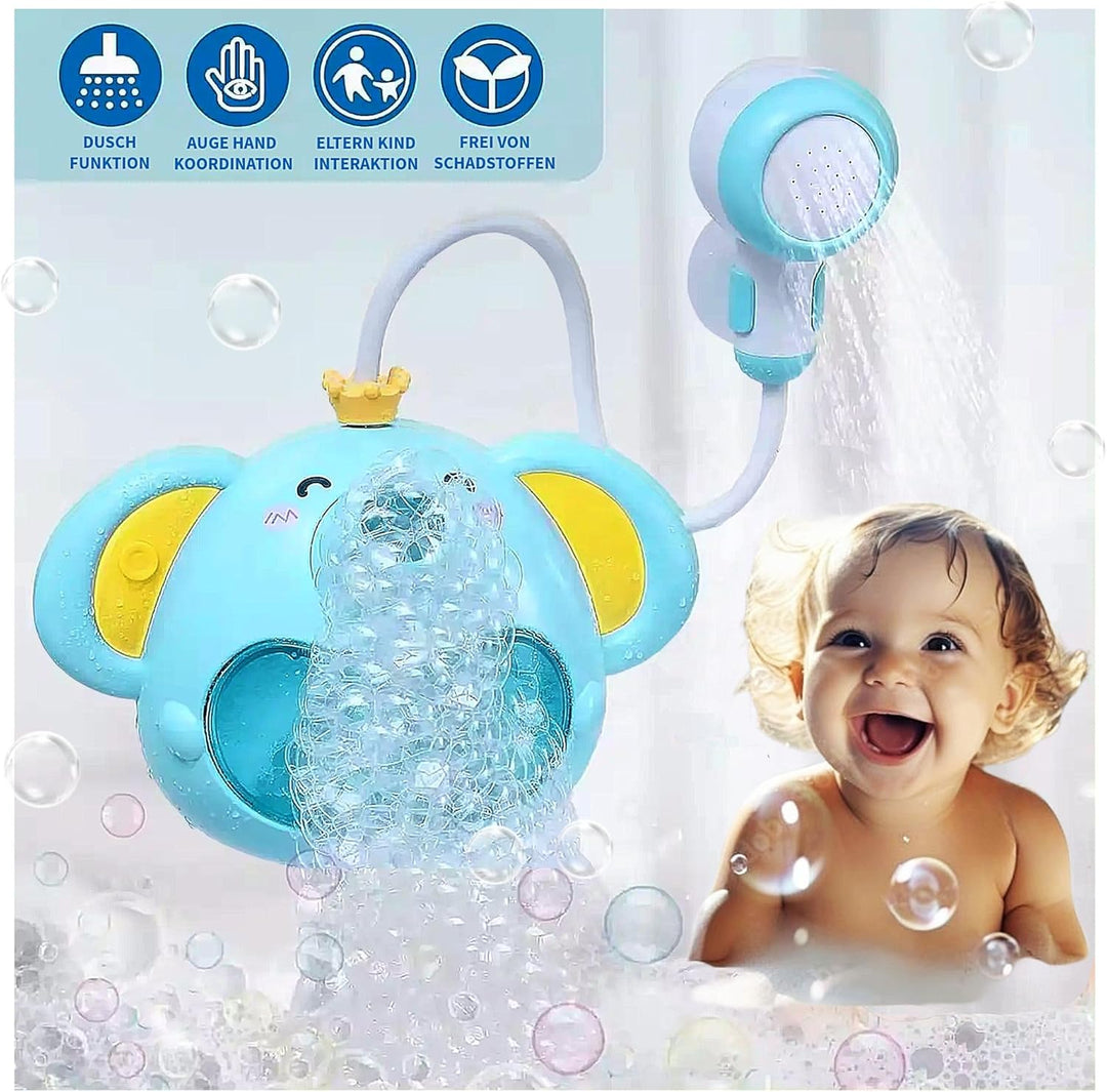 SPITZER TOYS Schaum-Elefant mit Babydusche, Badespielzeug mit Seifenblasen &amp; Musik, Badewannenspielz