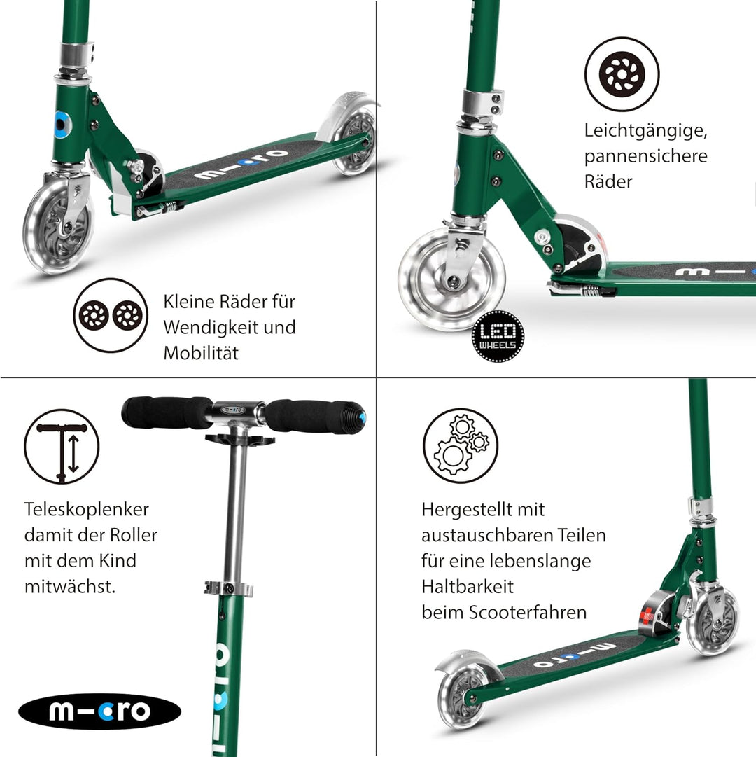 micro™ Sprite LED Kinder Kinderscooter | Cityroller mit LED-Rollen | klappbar und Lenker höhenverste
