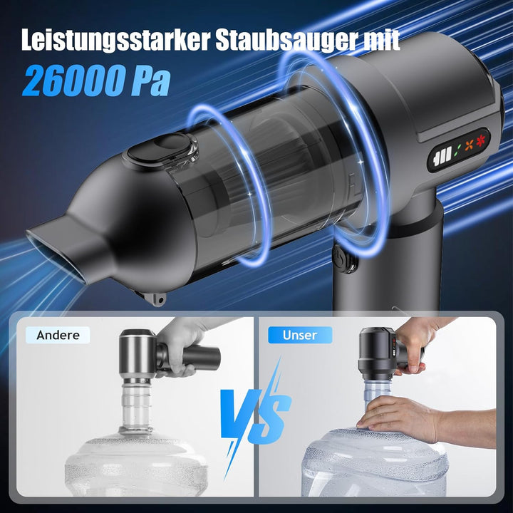 Handstaubsauger Akku, 26000Pa Mini Staubsauger, 6000mAh, 4-in-1 Auto Staubsauger Stark Blasen und Sa