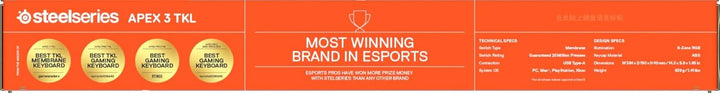 SteelSeries Apex 3 TKL White RGB Gaming-Tastatur – Kompakter Tenkeyless-Formfaktor – 8-Zonen-RGB-Bel