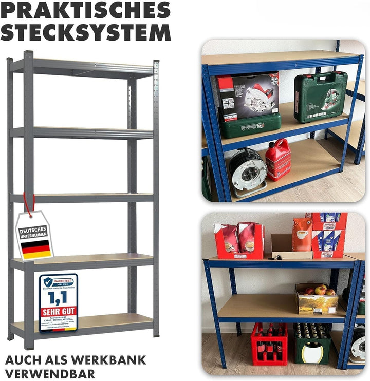 Floordirekt Schwerlastregal, 2er Set, grau 150 x 75 x 30 cm Steckregal, Kellerregal, Lagerregal, Wer