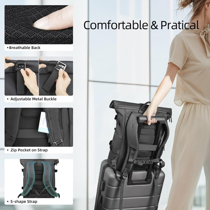 hk Rolltop Rucksack Herren & Damen, 15,6 Zoll Laptop Rucksack Wasserdicht Gross Reiserucksack, Diebs