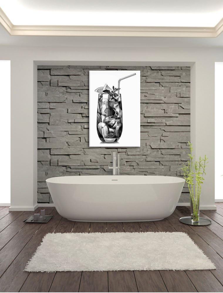 Pixxprint Monocrome, Leckerer Erdbeercocktail mit Zitrone und Minze, Format: 100x70 auf Leinwand, XX