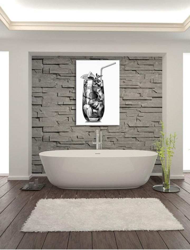 Pixxprint Monocrome, Leckerer Erdbeercocktail mit Zitrone und Minze, Format: 100x70 auf Leinwand, XX