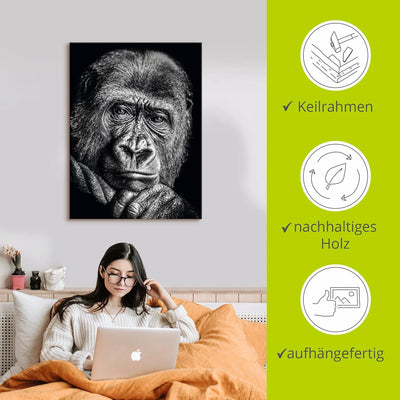 ARTland Leinwandbilder Wandbild Bild auf Leinwand 30x40 cm Wanddeko Gorilla Porträt Tiere Affe Asien