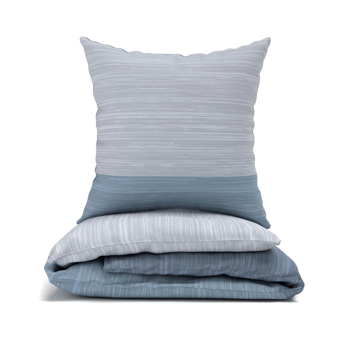 LARAWELL Bettwäsche 135x200 Baumwolle Ganzjahres Bettwäsche-Sets blau grau gestreift Premium Blau, G