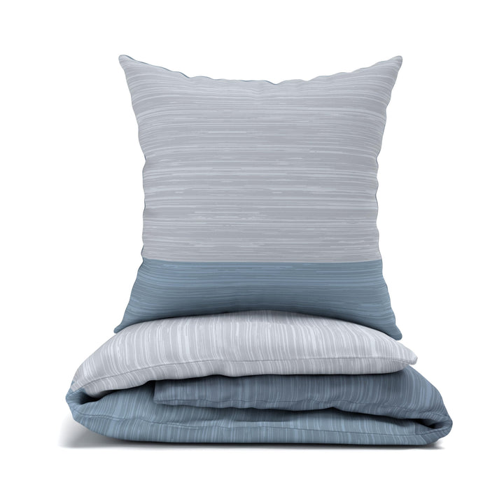 LARAWELL Bettwäsche 135x200 Baumwolle Ganzjahres Bettwäsche-Sets blau grau gestreift Premium Blau, G