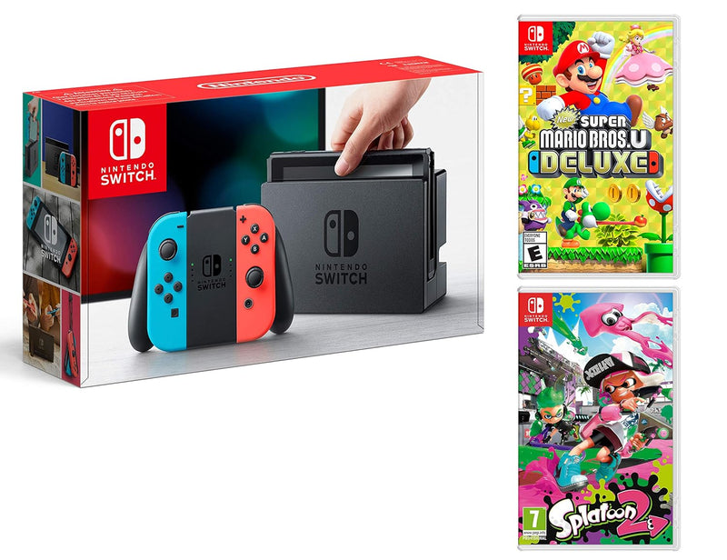 Nintendo Switch 32Gb Neon-Rot/Neon-Blau + New Super Mario Bros. U Deluxe + Splatoon 2